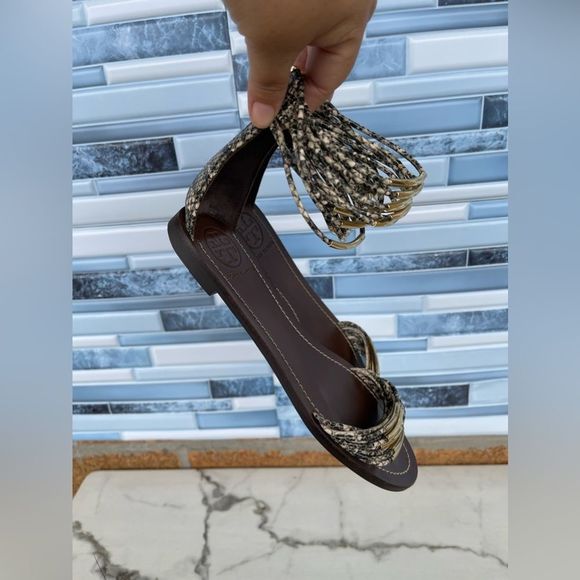 Tory Burch Gold and Brown Sandals - Picture 5 of 12